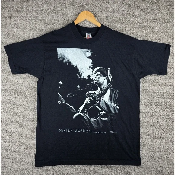 Vintage Dexter Gordon Royal Roost 48 Jazz Saxophone Graphic T Shirt Mens XL 1990